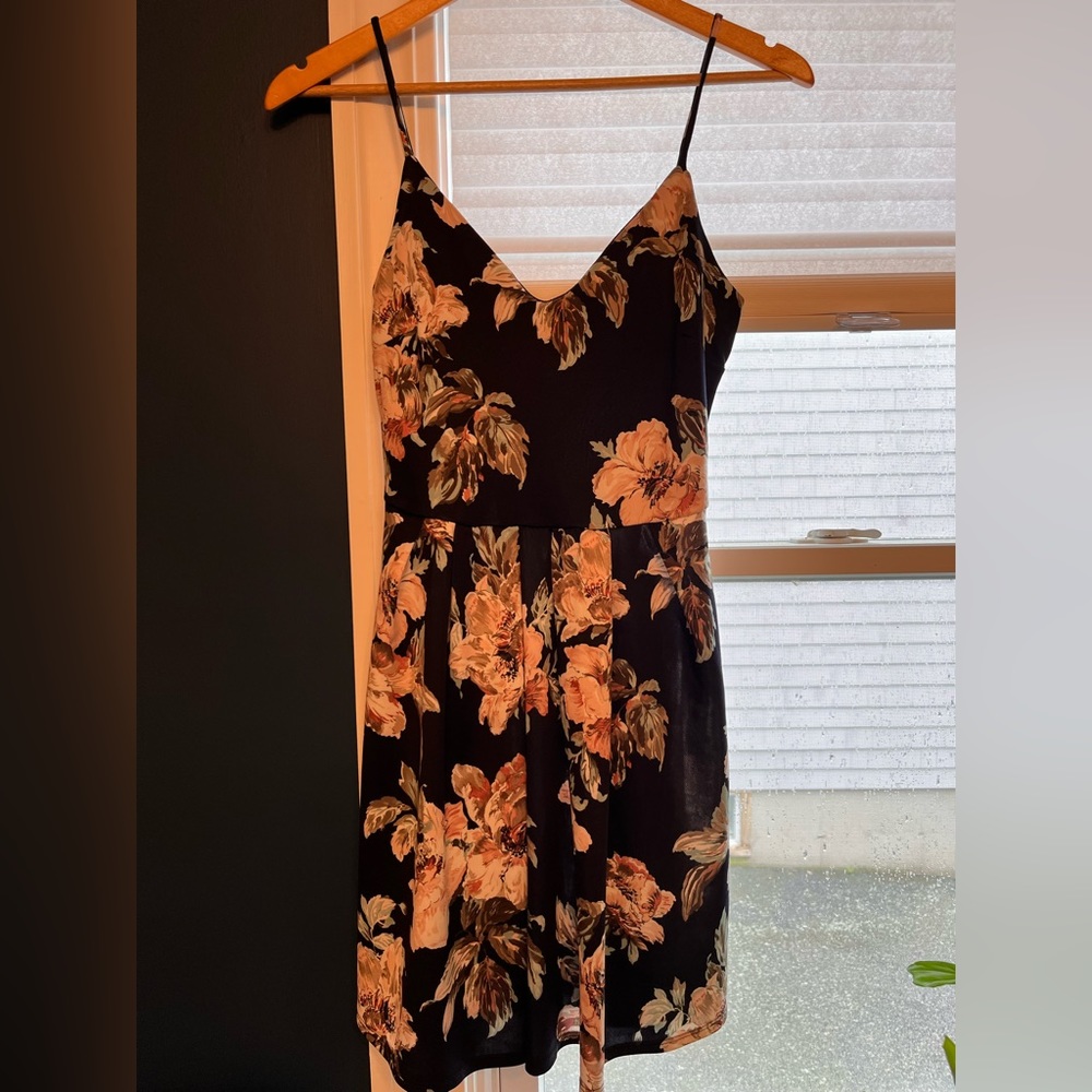 Black floral mini dress